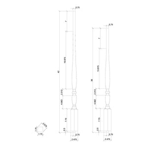 Georgia 1-3/4" Structural Rise Pin Top Baluster / FLUTED (2025F)