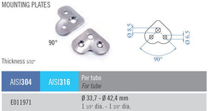 90 Degree Mounting Plate for Stainless Steel Handrail Supports (E011971, E011970) - Stair Parts USA