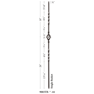 Twist Series 1/2" Square x 44"H Single Basket, Double Twist Hollow Iron Baluster (9003)