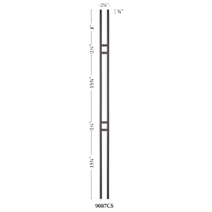 Contemporary Series 1/2" Square x 2-1/4" x 44"H Double Bar Hollow Iron Baluster (9087CS)
