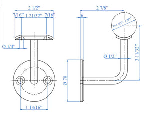 Stainless Steel Handrail Support With Rigid Mounting Plate for 1-2/3 Tubular Handrail (E0223)