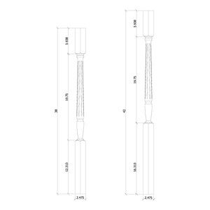 Bunker Hill 1-3/4" 2234F Elegant Rise FLUTED Square Top Baluster (2234F, 2238F, 2242F)