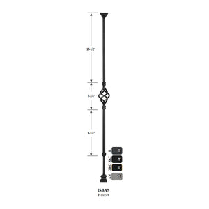 "Ole Iron Slides" 1/2" Square x 29-1/2"-38"H Single Basket Adjustable Hollow Iron Baluster (ISBAS)