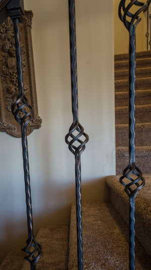 Hammered Edge Series 9/16" Square x 44"H Double Basket with Hammered Edge Hollow Iron Baluster (9028HE)