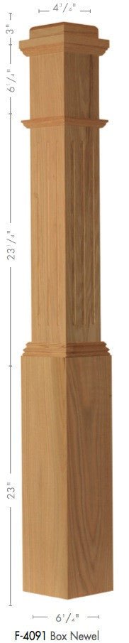 American 6 - 1/4" X 55" 4091F FLUTED Box Newel (4091F) - Stair Parts USA