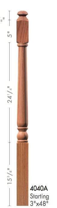 Colonial 3" 4040AF FLUTED Turned Newel w/ Newel Drop Top (4040AF, 4042AF, 4043AF, 4048AF) - Stair Parts USA