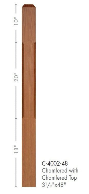 Contemporary 3 - 1/2" 4002C Chamfered Newel w/Chamfered Top (4002 - 48C, 4002 - 60C) - Stair Parts USA