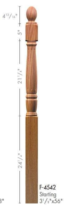 Georgia 3 - 1/2" x 56" 4542 Turned Newel w/Plain Pineapple Top (4542, 4542F, 4542T) - Stair Parts USA