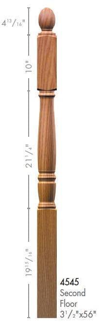 Georgia 3 - 1/2" x 56" 4545 10" Long Block Turned Newel w/Plain Pineapple Top (4545, 4545F, 4545T) - Stair Parts USA