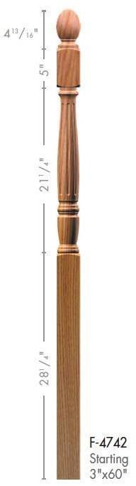 Georgia 3" x 60" 4742 Turned Newel w/Plain Pineapple Top (4742, 4742F, 4742T) - Stair Parts USA