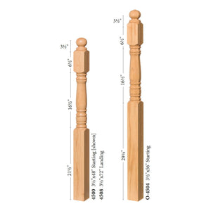 Hampton 3 - 1/2" 4500 Short Block Turned Newel (4500, 4504, 4508) - Stair Parts USA