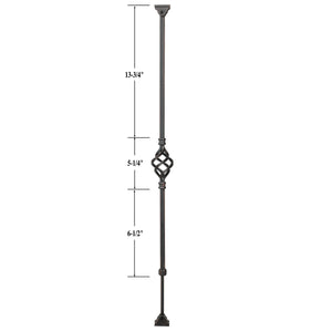 KNEE WALL SERIES: "Ole Iron Slides" - 1/2" Square x 26-1/2"-32"H Single Basket Adjustable Hollow Iron Baluster (ISBAS-KW)