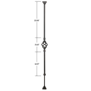 KNEE WALL SERIES: "Ole Iron Slides" - 1/2" Square x 26 - 1/2" - 32"H Single Basket Adjustable Hollow Iron Baluster (ISBAS - KW) - Stair Parts USA