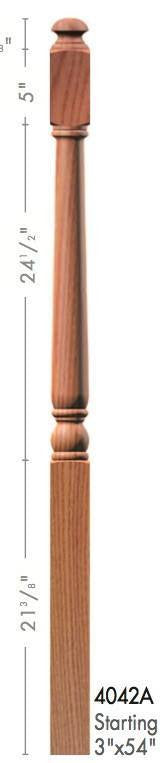 Colonial 3" 4040AF FLUTED Turned Newel w/ Newel Drop Top (4040AF, 4042AF, 4043AF, 4048AF)