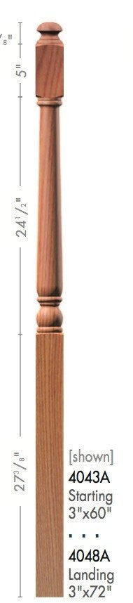 Colonial 3" 4040AF FLUTED Turned Newel w/ Newel Drop Top (4040AF, 4042AF, 4043AF, 4048AF)