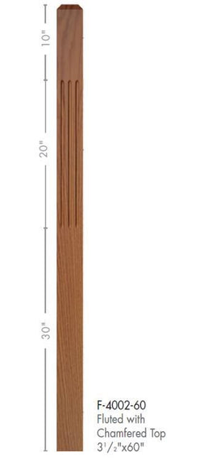Contemporary 3-1/2" 4002-F FLUTED Newel w/Chamfered Top (4002-48F, 4002-60F)