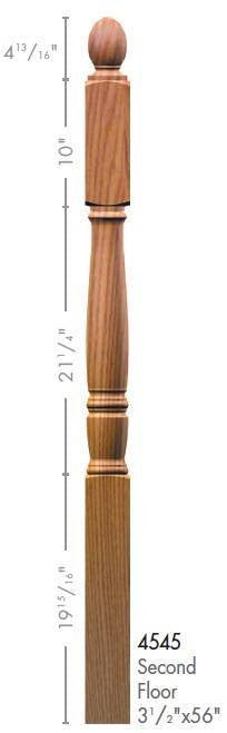 Georgia 3-1/2" x 56" 4545 10" Long Block Turned Newel w/Plain Pineapple Top (4545, 4545F, 4545T)