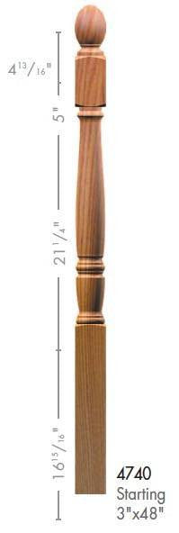 Georgia 3" x 48" 4740 Turned Newel w/Plain Pineapple Top (4740, 4740F, 4740T)