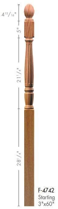 Georgia 3" x 60" 4742 Turned Newel w/Plain Pineapple Top (4742, 4742F, 4742T)