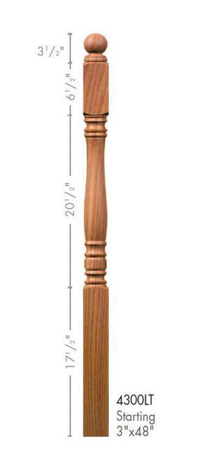 Hampton 3" 4300LT Short Block Turned Newel (4300LT, 4304LT)