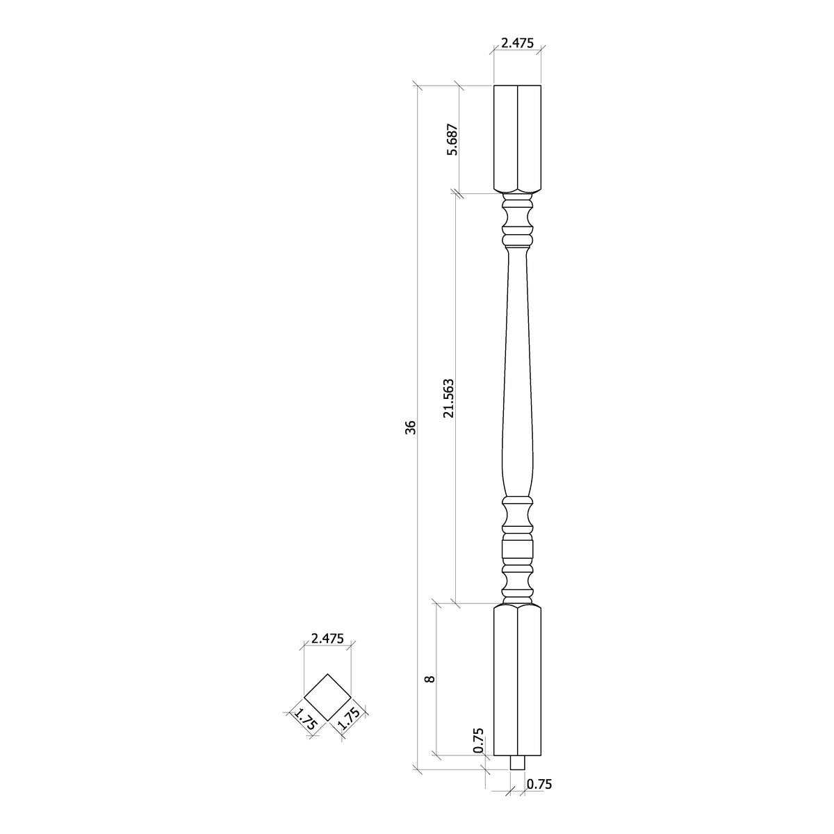 Hampton 1-3/4&quot; 5105 Structural Rise Square Top Baluster