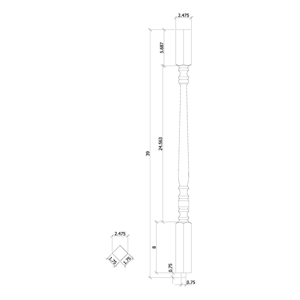 Hampton 1-3/4&quot; 5105 Structural Rise Square Top Baluster