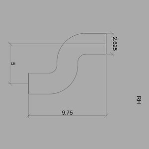 Holmes' Right Hand "S" Fitting for 6210 Handrail (7222-RH) with technical specs: overall height 5 units, length 9.75 units, top section width 2.625 units.