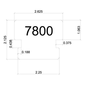 A technical drawing of a rectangular shape labeled "7800" evokes the precision of freight shipping labels. Dimensions are width 2.625", height 1.063", left 0.438", bottom 0.188", right 0.375", and inner width 2.25". Product: Holmes' Contemporary Handrail with Grip (7800).