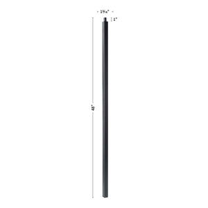 The Holmes 1-3/16" x 48"H Square Hollow Iron Newel (9500HN-SB-48) is a tall, slender black post with labeled dimensions, shown against a white background.