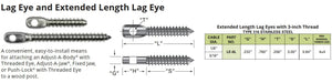 Extended Length Lag Eye For Wood posts using 1/8" or 3/16" Stainless Steel Cable Wire (LE - 6L) - Stair Parts USA