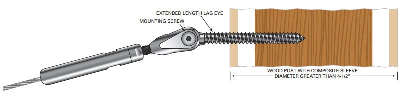Extended Length Lag Eye For Wood posts using 1/8&quot; or 3/16&quot; Stainless Steel Cable Wire (LE - 6L) - Stair Parts USA