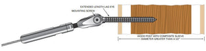 Extended Length Lag Eye For Wood posts using 1/8" or 3/16" Stainless Steel Cable Wire (LE - 6L) - Stair Parts USA