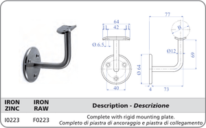 Galvanized Paintable Steel Handrail Support With Rigid Mounting Plate for 1 - 2/3 Tubular Handrail (I0223) - Stair Parts USA