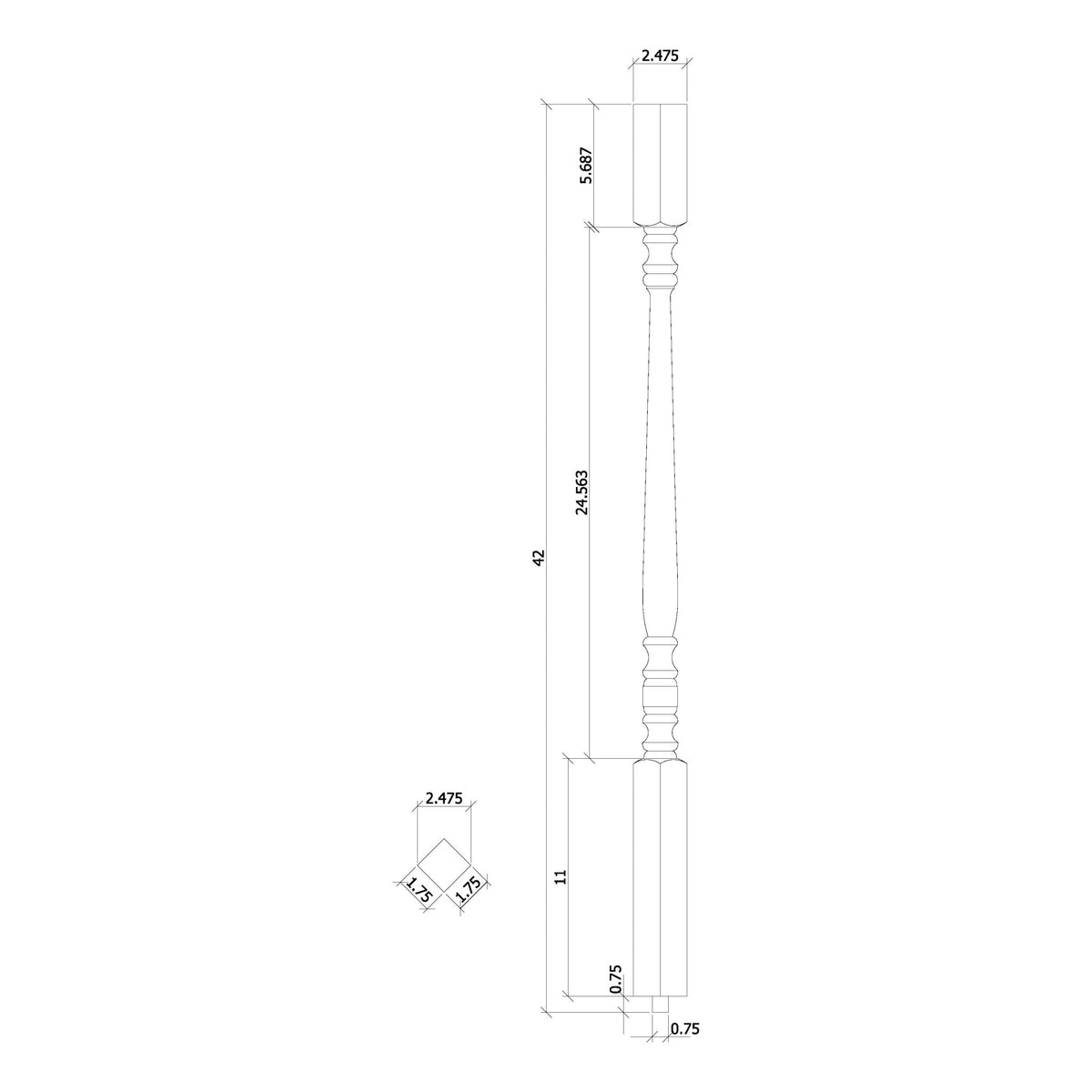 Hampton 1 - 3/4&quot; 5105 Structural Rise Square Top Baluster - Stair Parts USA