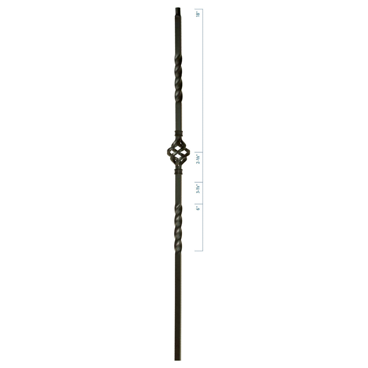 MEGA Series 3/4" Square x 44"H Single Basket Double Twist Hollow Iron Baluster (MEGA-1BASK)