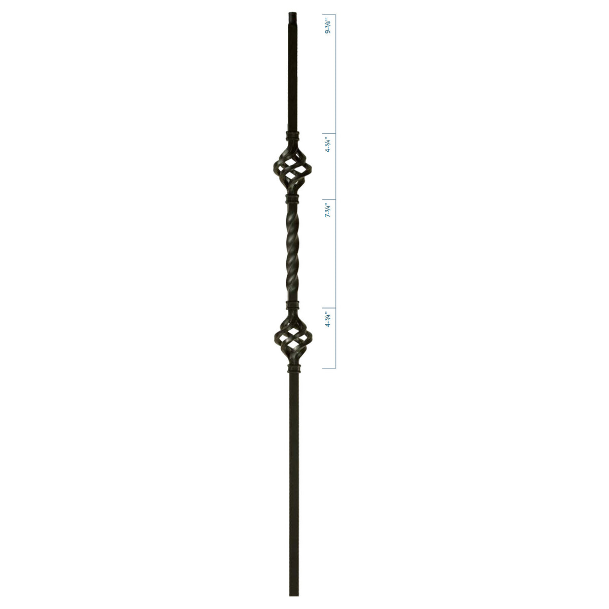 MEGA Series 3/4" Square x 44"H Double Basket Single Twist Hollow Iron Baluster (MEGA-2BASK)