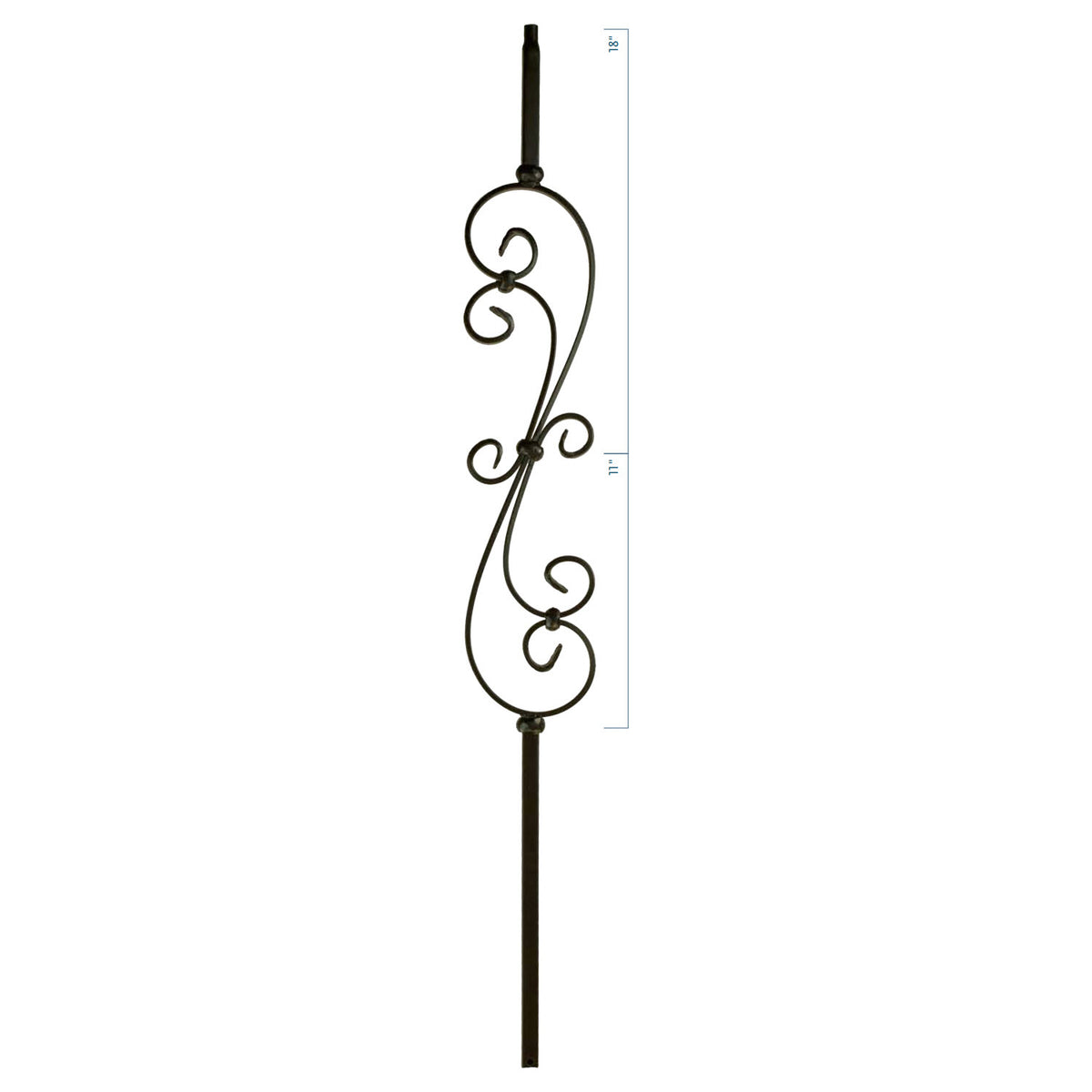 MEGA Series 3/4" Square x 44"H Skinny Scroll Hollow Iron Baluster (MEGA-601)