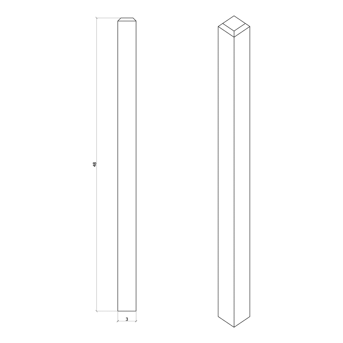 Contemporary 3" 4000 Turned Newel w/Chamfered Top (48" and 60")