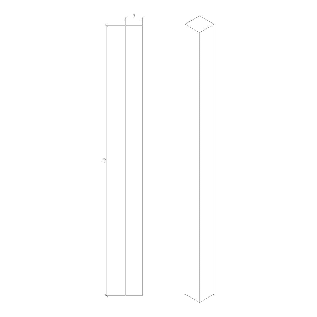 Contemporary 3" 4001 Newel (4001-48, 4001-60, 4001-72)