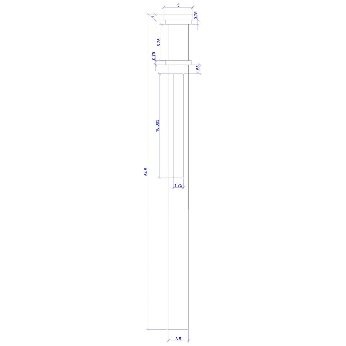 Mission Recessed Flat Panel 3-1/2&quot; x 58&quot; Solid Box Newel (MFP-4075)