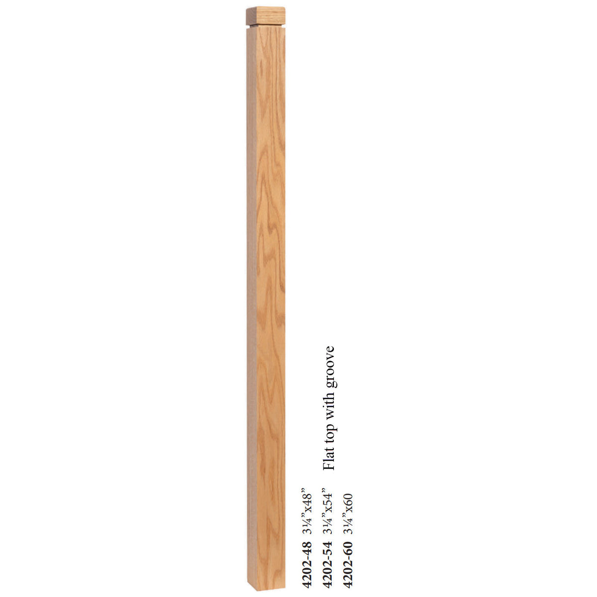 Farmhouse Series, 3-1/4&quot; Newel, Flat Top with Groove (4202-48, 4202-54, 4202-60)
