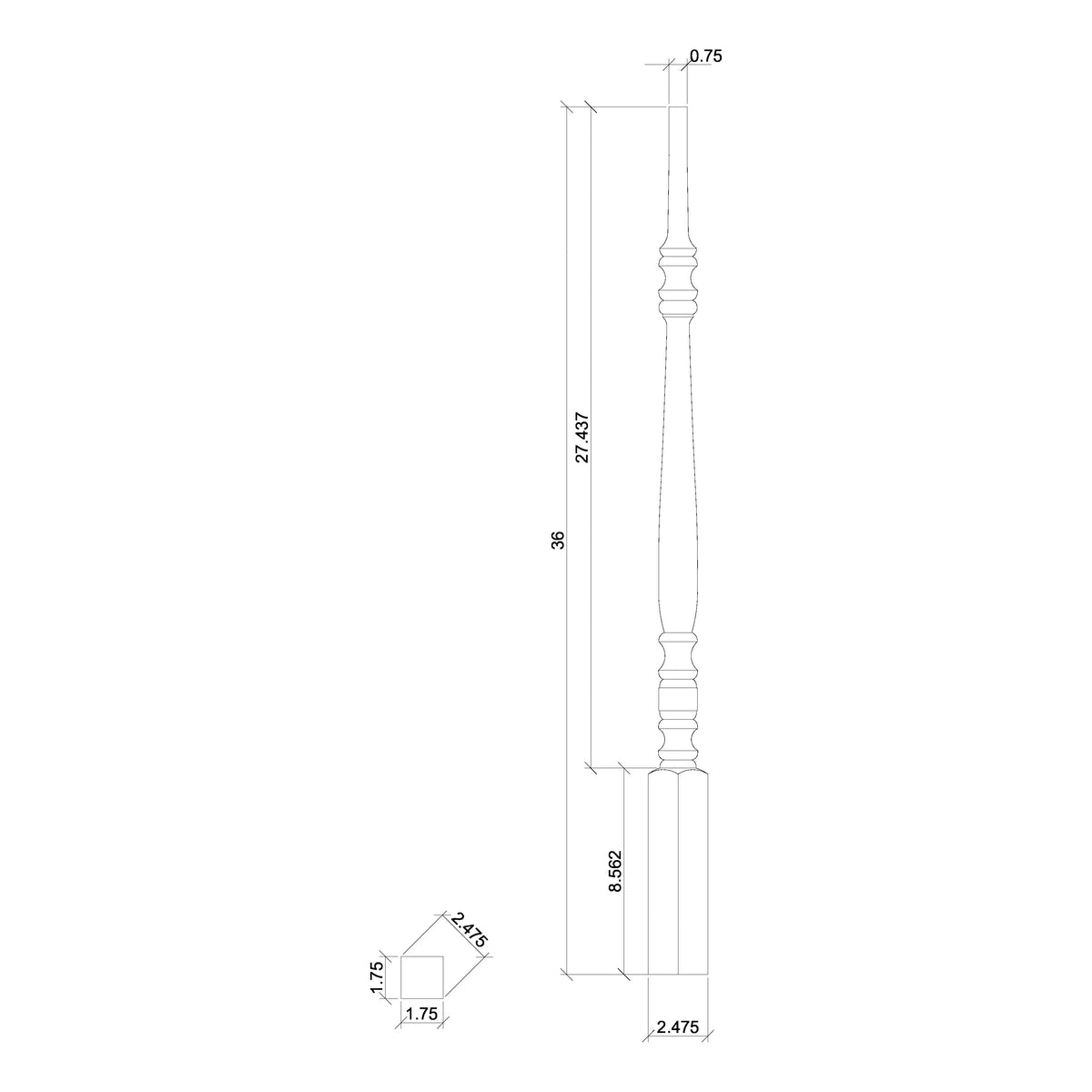 Hampton 1-3/4&quot; 4234 Elegant Rise Pin Top Baluster