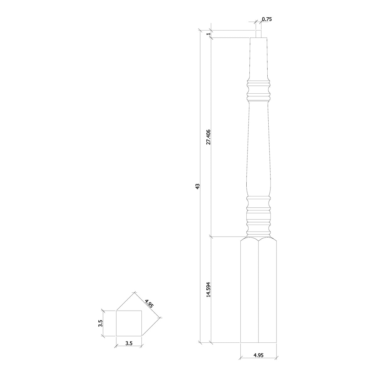 Hampton 3-1/2" 4270 Pin Top Turned Newel