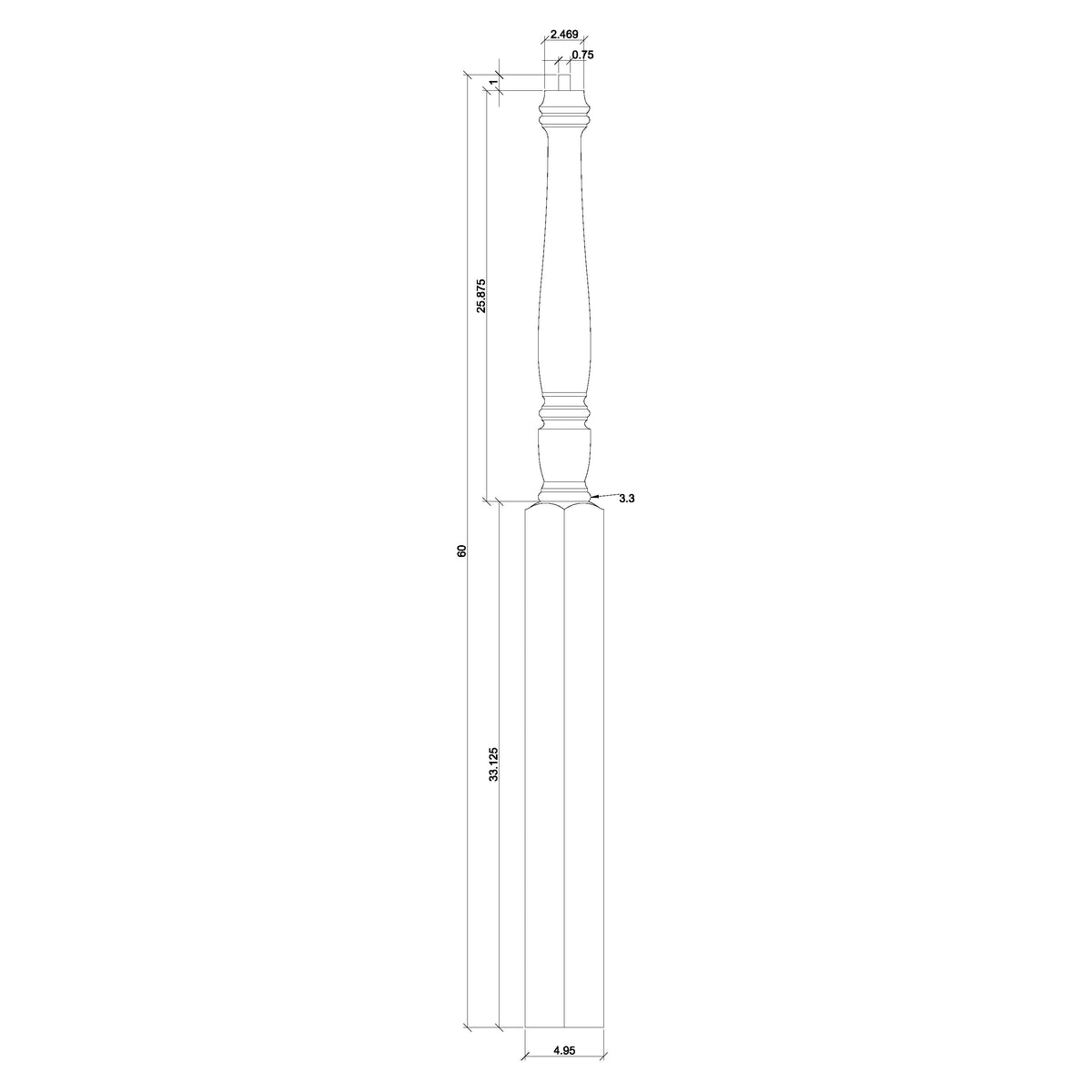 Georgia 3-1/2" x 56" 4515 Pin Top Turned Newel (4515, 4515F, 4515T)