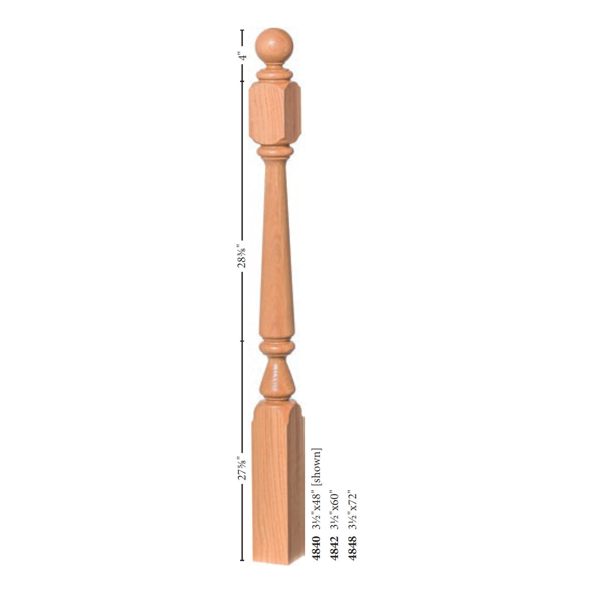 Ohio 3-1/2" Ball Top Turned Newel (4840, 4842, 4848)
