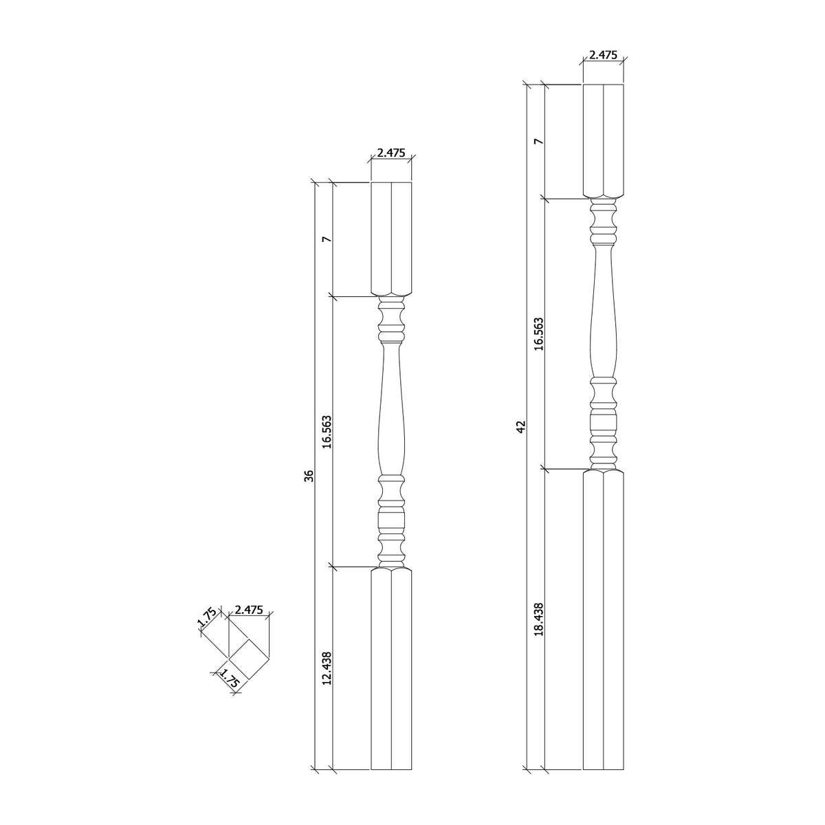 Hampton 1-3/4&quot; 5005 Elegant Rise Square Top Baluster