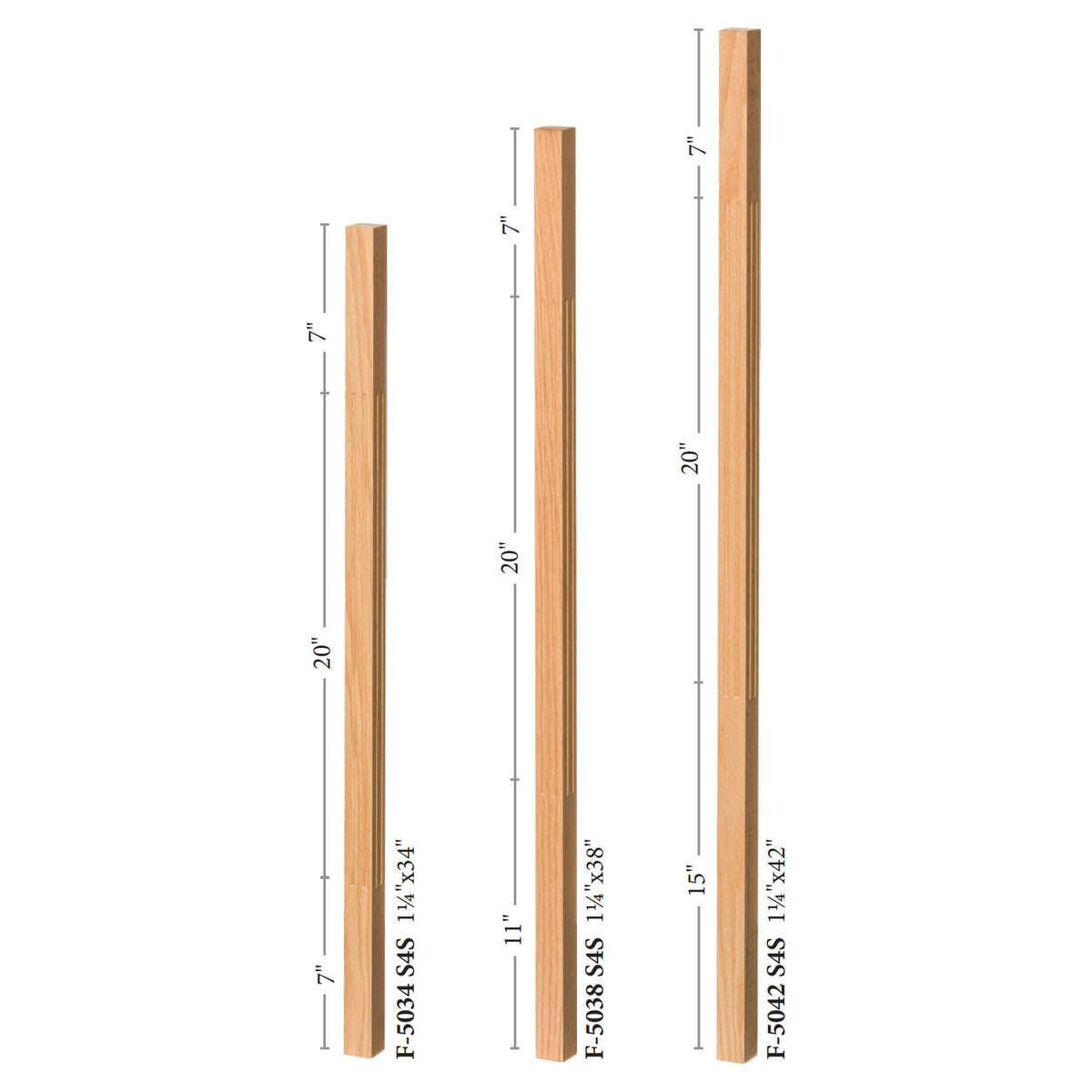 Contemporary Elegant Rise FLUTED Square Top Baluster (5034F, 5334F)