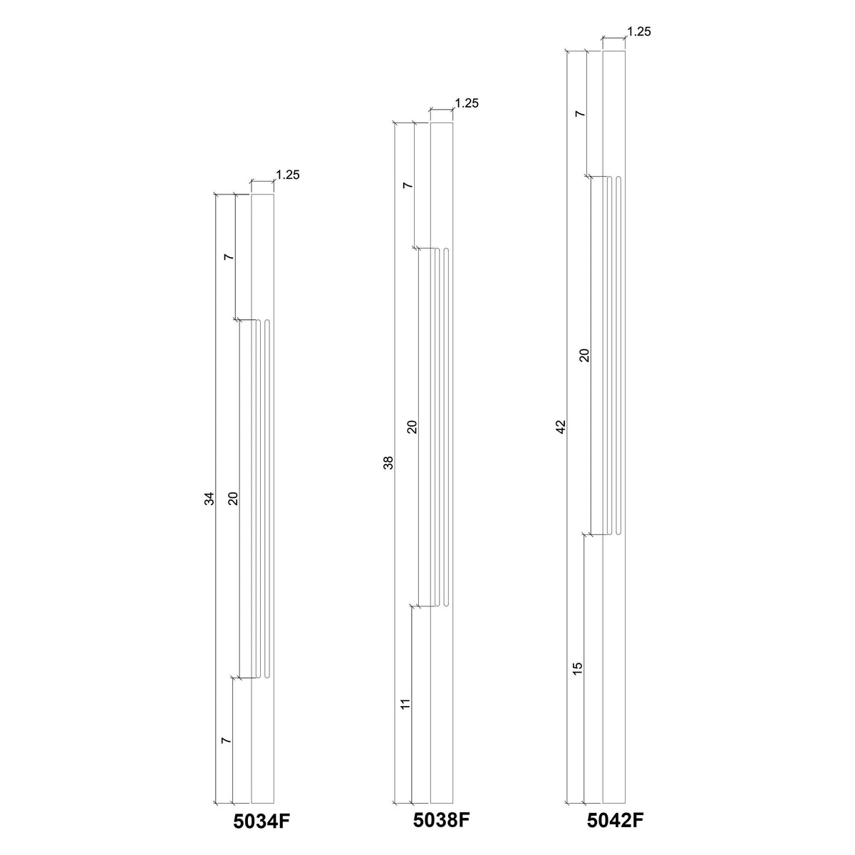 Contemporary Elegant Rise FLUTED Square Top Baluster (5034F, 5334F)