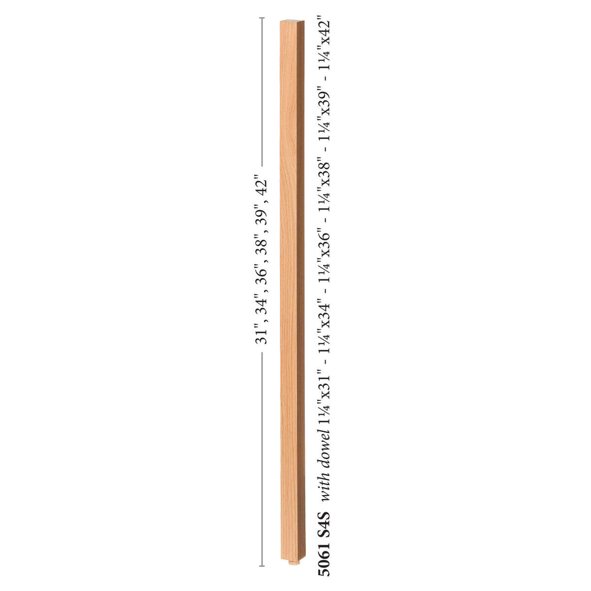 Contemporary 1-1/4&quot; Plain Square Top Baluster w/Dowel (5061)