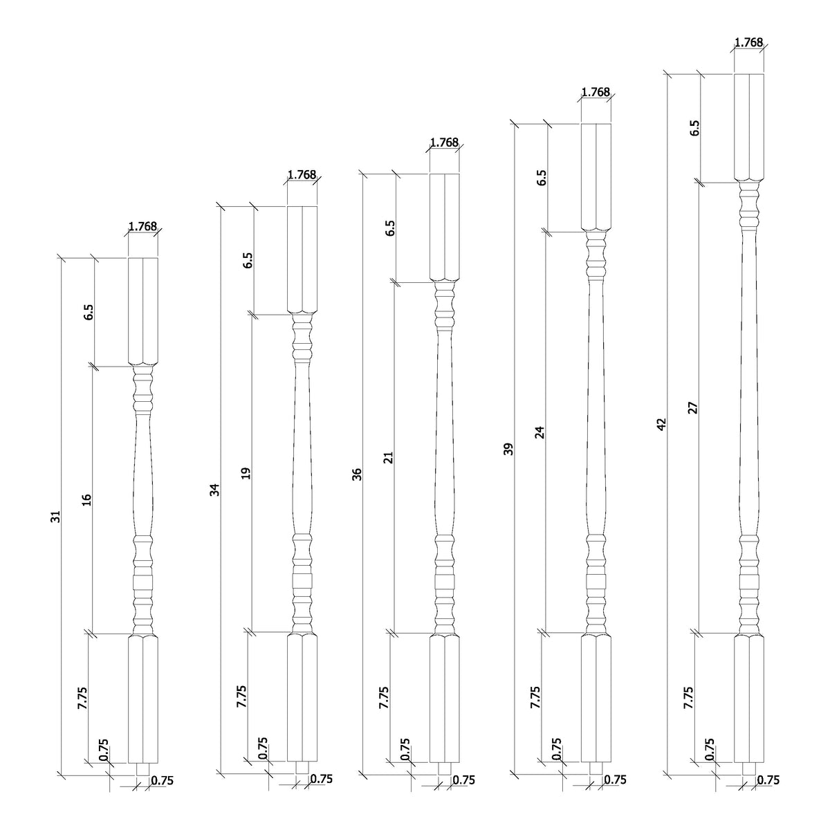 Hampton 1-1/4&quot; 5205 Structural Rise Square Top Baluster